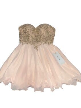 Strapless Pink & Gold Embellished Kids Party Dress